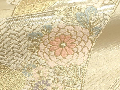 平和屋本店▼六通柄袋帯　唐織　草花文　本金箔二重織　正絹　逸品　DABJ6393sf