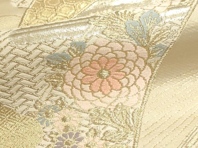 平和屋本店▼六通柄袋帯　唐織　草花文　本金箔二重織　正絹　逸品　DABJ6393sf