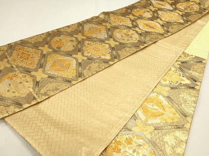 平和屋本店▼六通柄袋帯　花蝶文　本金箔　正絹　逸品　DABJ6403sf