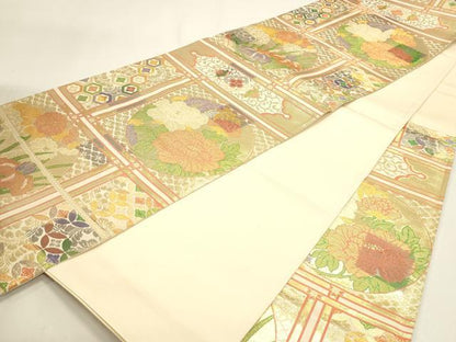 平和屋本店▼六通柄袋帯　桃山花丸文　ｋ24金箔織　正絹　逸品　DABJ6388sf