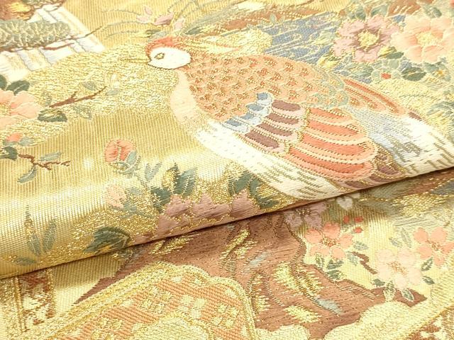 平和屋本店▼六通柄袋帯　四季花鳥図屏風　本金箔　正絹　逸品　DABJ6397sf