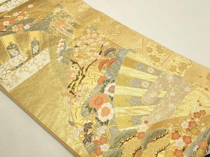 平和屋本店▼六通柄袋帯　唐織　花宴御車文　純金二重箔　正絹　逸品　DABJ6390sf