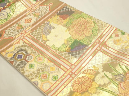 平和屋本店▼六通柄袋帯　桃山花丸文　ｋ24金箔織　正絹　逸品　DABJ6388sf