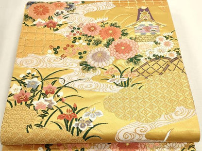 平和屋本店▼六通柄袋帯　唐織　洛中花霞文　本金箔　正絹　逸品　DABJ6394sf