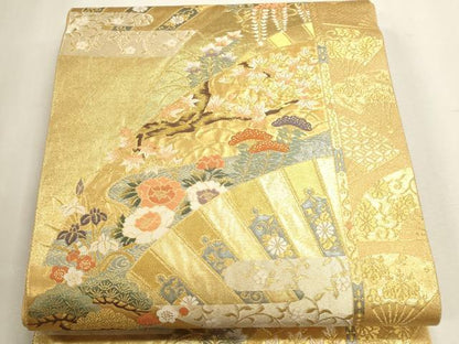 平和屋本店▼六通柄袋帯　唐織　花宴御車文　純金二重箔　正絹　逸品　DABJ6390sf