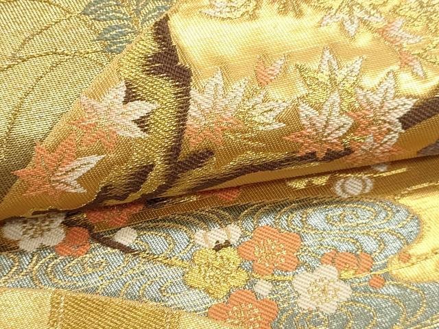 平和屋本店▼六通柄袋帯　唐織　花宴御車文　純金二重箔　正絹　逸品　DABJ6390sf