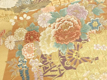 平和屋本店▼六通柄袋帯　唐織　飛鶴花車文　純金箔二重織　正絹　逸品　DABJ6409sf