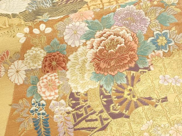 平和屋本店▼六通柄袋帯　唐織　飛鶴花車文　純金箔二重織　正絹　逸品　DABJ6409sf