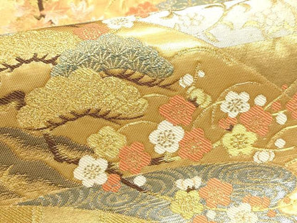平和屋本店▼六通柄袋帯　唐織　花宴御車文　純金二重箔　正絹　逸品　DABJ6390sf