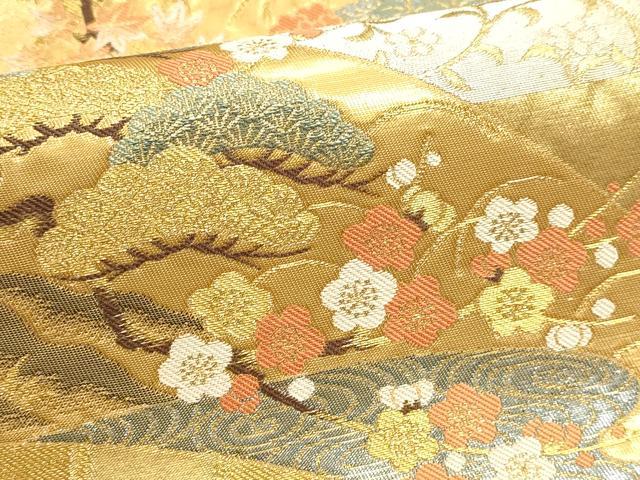平和屋本店▼六通柄袋帯　唐織　花宴御車文　純金二重箔　正絹　逸品　DABJ6390sf