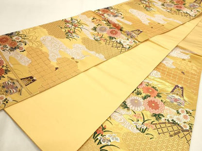 平和屋本店▼六通柄袋帯　唐織　洛中花霞文　本金箔　正絹　逸品　DABJ6394sf