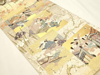 平和屋本店▼全通全景柄袋帯　源氏物語　純金箔　正絹　逸品　DABJ6408sf