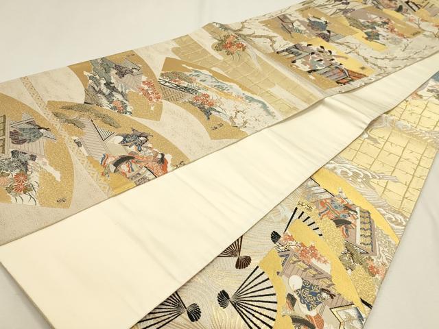 平和屋本店▼全通全景柄袋帯　源氏物語　純金箔　正絹　逸品　DABJ6408sf