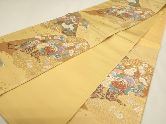 平和屋本店▼六通柄袋帯　唐織　飛鶴花車文　純金箔二重織　正絹　逸品　DABJ6409sf