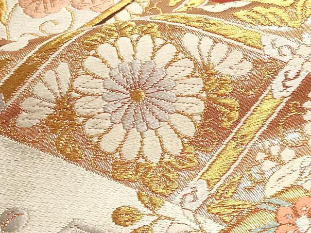 平和屋本店▼六通柄袋帯　唐織　双鶴花文　本金箔二重織　正絹　逸品　DABJ6400sf