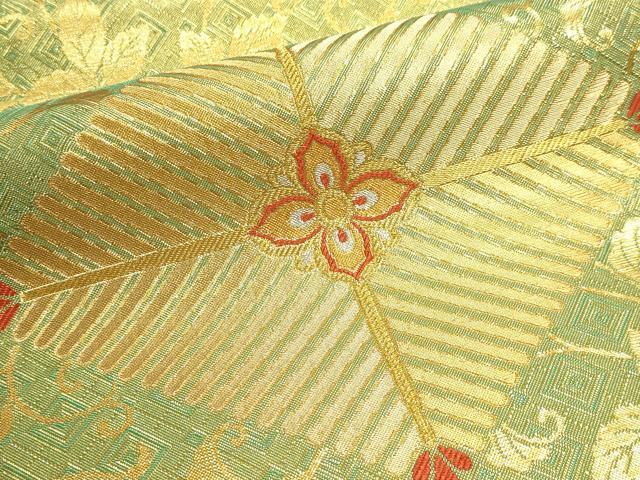 平和屋本店▼全通柄袋帯　松葉梅鉢唐草文　純金箔　正絹　逸品　DABJ6398sf