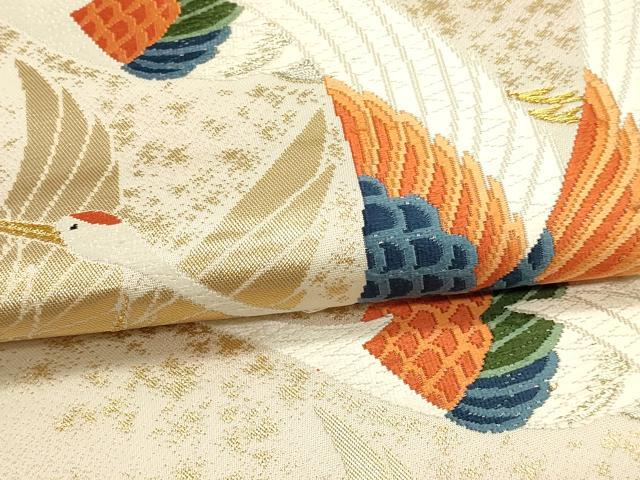 平和屋本店▼六通柄袋帯　唐織　瑞鶴の舞　本金箔　正絹　逸品　DABJ6401sf