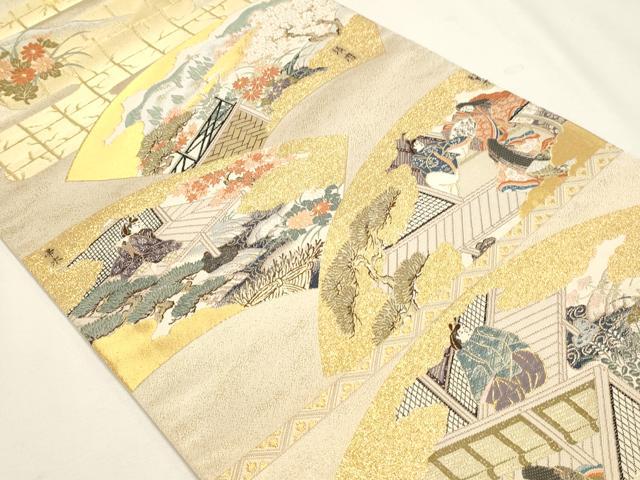 平和屋本店▼全通全景柄袋帯　源氏物語　純金箔　正絹　逸品　DABJ6408sf