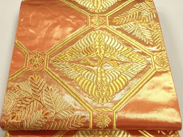 平和屋本店▼六通柄袋帯　蜀江向鶴松文　本金箔　正絹　逸品　DABJ6406sf