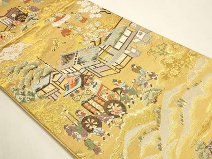 平和屋本店▼六通柄袋帯　唐織　人物風景文　本金箔二重　正絹　逸品　DABJ6392sf