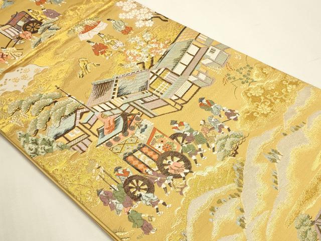 平和屋本店▼六通柄袋帯　唐織　人物風景文　本金箔二重　正絹　逸品　DABJ6392sf
