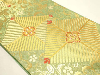 平和屋本店▼全通柄袋帯　松葉梅鉢唐草文　純金箔　正絹　逸品　DABJ6398sf
