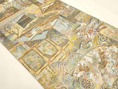 平和屋本店▼西陣あさぎ　丸帯　伝承国宝図　プラチナ本金箔　壱仟八百口織　正絹　逸品　DABJ6407sf