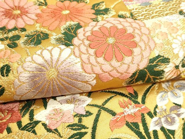 平和屋本店▼六通柄袋帯　唐織　洛中花霞文　本金箔　正絹　逸品　DABJ6394sf