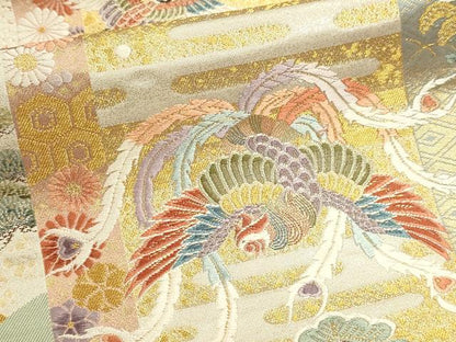 平和屋本店▼六通柄袋帯　唐織　献上慶長文　本金箔　正絹　逸品　DABJ6412sf