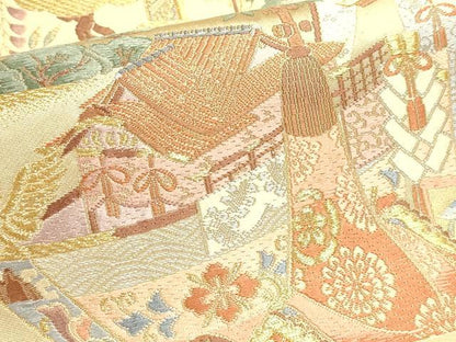 平和屋本店▼六通柄袋帯　唐織　花車文　本金箔　正絹　逸品　DABJ6410sf