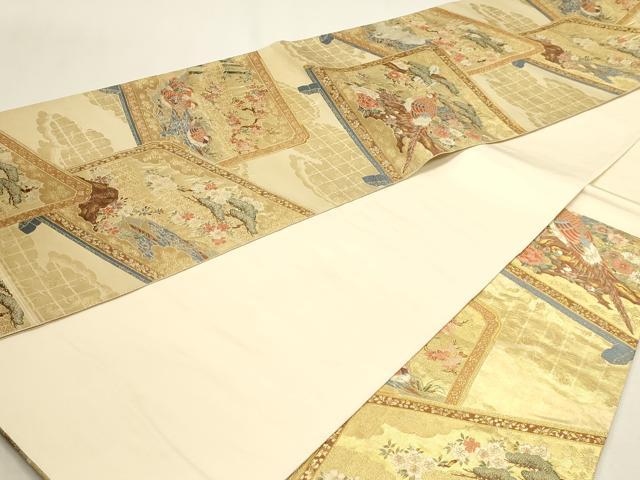 平和屋本店▼六通柄袋帯　四季花鳥図屏風　本金箔　正絹　逸品　DABJ6397sf
