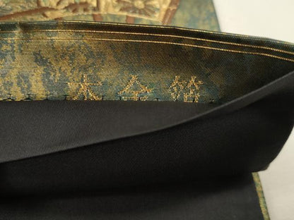 平和屋本店▼六通柄袋帯　唐織　扇面御所車文　本金箔　正絹　逸品　DABJ6396sf