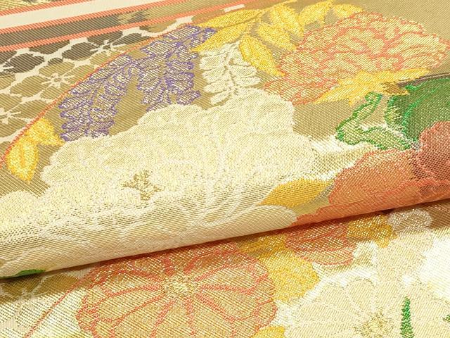 平和屋本店▼六通柄袋帯　桃山花丸文　ｋ24金箔織　正絹　逸品　DABJ6388sf