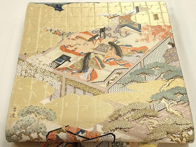 平和屋本店▼全通全景柄袋帯　源氏物語　純金箔　正絹　逸品　DABJ6408sf
