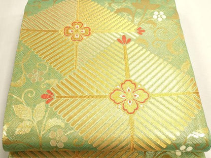 平和屋本店▼全通柄袋帯　松葉梅鉢唐草文　純金箔　正絹　逸品　DABJ6398sf