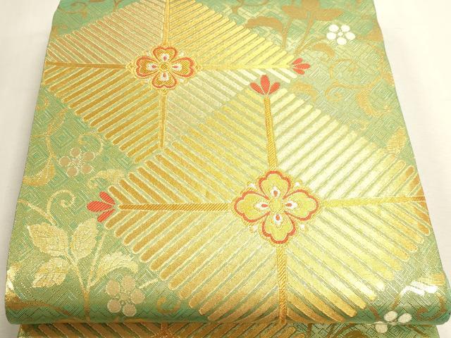 平和屋本店▼全通柄袋帯　松葉梅鉢唐草文　純金箔　正絹　逸品　DABJ6398sf