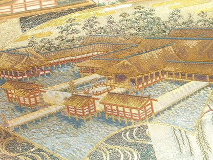 平和屋本店▼西陣あさぎ　丸帯　伝承国宝図　プラチナ本金箔　壱仟八百口織　正絹　逸品　DABJ6407sf
