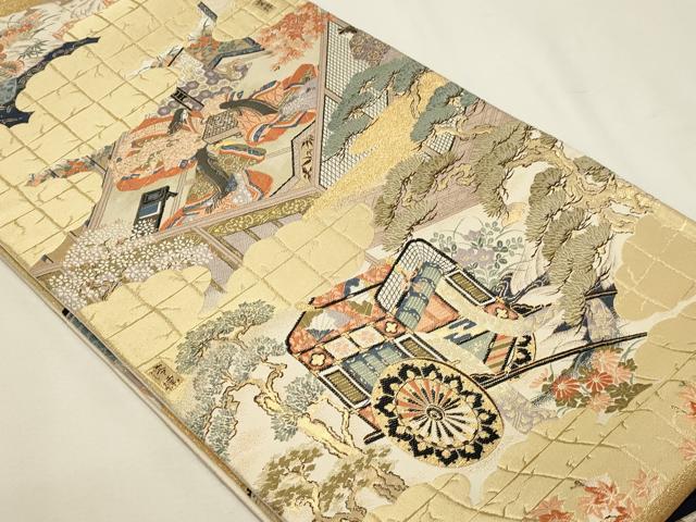 平和屋本店▼全通全景柄袋帯　源氏物語　純金箔　正絹　逸品　DABJ6408sf