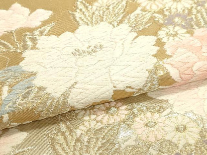 平和屋本店▼六通柄袋帯　唐織　草花文　本金箔二重織　正絹　逸品　DABJ6393sf