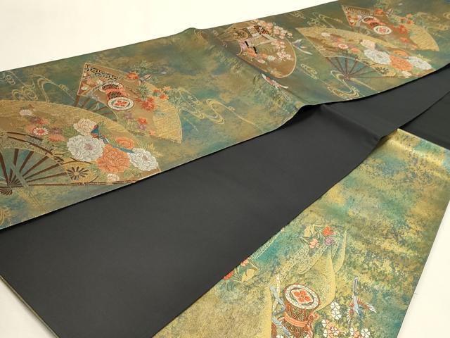 平和屋本店▼六通柄袋帯　唐織　扇面御所車文　本金箔　正絹　逸品　DABJ6396sf