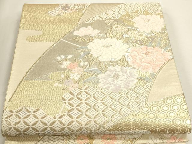 平和屋本店▼六通柄袋帯　唐織　草花文　本金箔二重織　正絹　逸品　DABJ6393sf