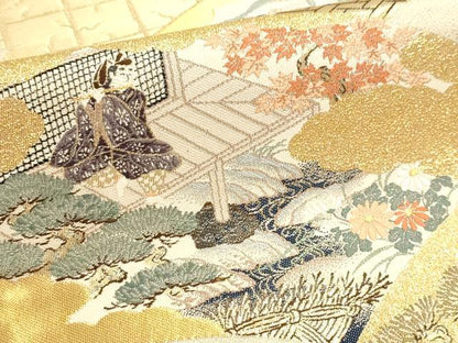 平和屋本店▼全通全景柄袋帯　源氏物語　純金箔　正絹　逸品　DABJ6408sf