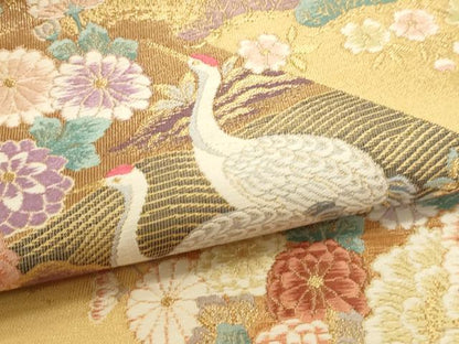 平和屋本店▼六通柄袋帯　唐織　飛鶴花車文　純金箔二重織　正絹　逸品　DABJ6409sf