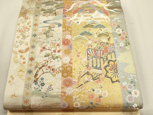 平和屋本店▼六通柄袋帯　唐織　献上慶長文　本金箔　正絹　逸品　DABJ6412sf