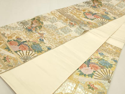 平和屋本店▼六通柄袋帯　唐織　稚扇障壁文　本金箔　正絹　逸品　DABJ6417sf
