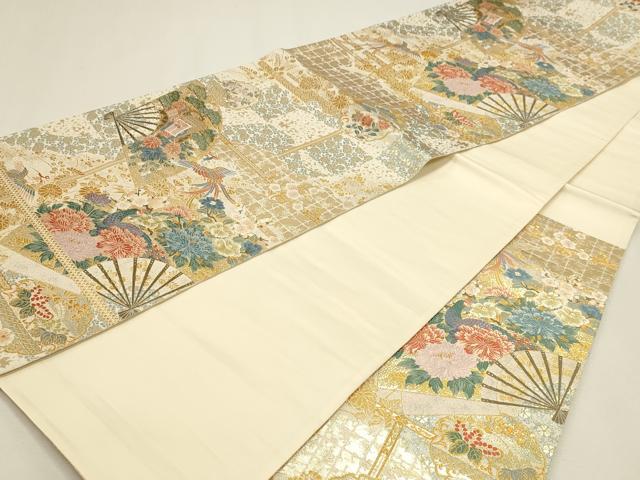 平和屋本店▼六通柄袋帯　唐織　稚扇障壁文　本金箔　正絹　逸品　DABJ6417sf