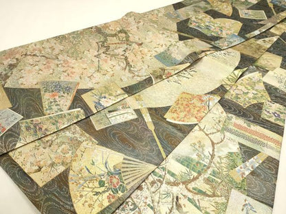 平和屋本店▼西陣あさぎ　丸帯　日本絵画全集　プラチナ本金箔　壱仟八百口織　さが美扱い　正絹　逸品　DABJ6416sf