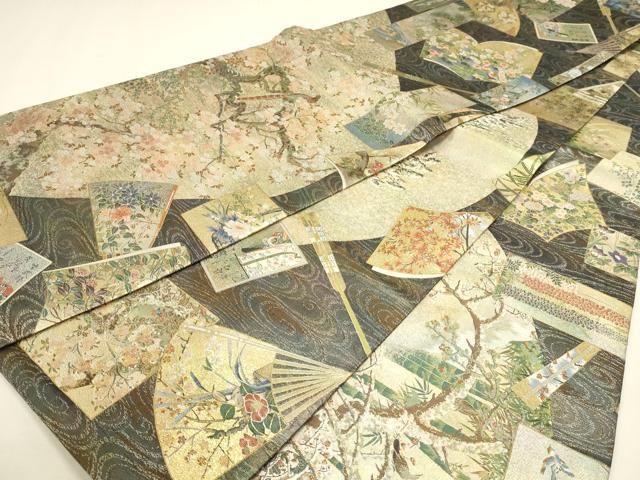 平和屋本店▼西陣あさぎ　丸帯　日本絵画全集　プラチナ本金箔　壱仟八百口織　さが美扱い　正絹　逸品　DABJ6416sf