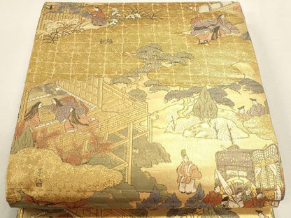 平和屋本店▼西陣　丸帯　源氏物語絵巻　本金箔　証紙付き　正絹　逸品　DABJ6415sf