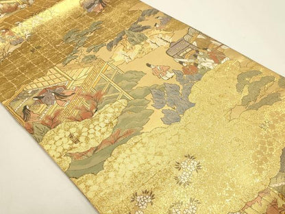 平和屋本店▼西陣　丸帯　源氏物語絵巻　本金箔　証紙付き　正絹　逸品　DABJ6415sf